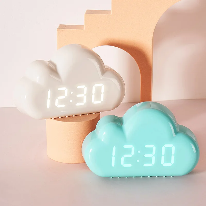 Creative Alarm Clock Cloud Shape Voice Control Led Clock Bedside Snooze Alarm Student Luminous Electronic Clock Table Clock