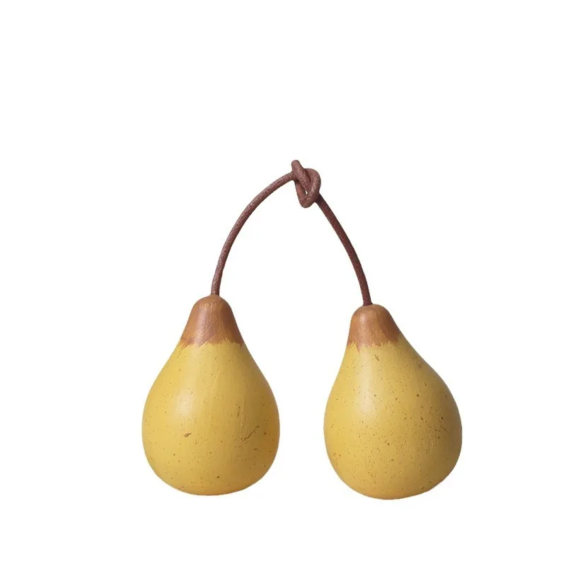 Hand-painted Wooden Golden Pear Model Simulation Accessory, Small Pendant, Wooden Handle Toy - Image 2