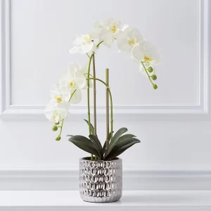52cm Silk Cloth Phalaenopsis Artificial Flower Silver Potted Fake Flower Suit Living Room Hallway Decoration Flower Light Luxury