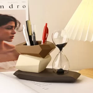 Minimalist Ins Stone Shape Desktop Ornaments High-end Pen Container Hourglass Living Room Wine Cabinet Office Desktop Decoration