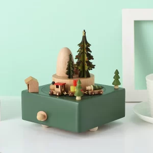 Green Christmas Train Wooden Music Box Carousel Music Box Christmas Music Box Birthday Gift Christmas Crafts Gift Ornaments