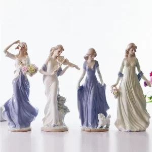 European Style Western Blonde Girl Art Sculpture Home Wine Cabinet Tv Cabinet Room Ceramic Decoration Blue Skirt Figure Statue