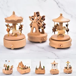Carousel Music Box, Wooden Ferris Wheel Music Box, Creative Home Decoration, Festival Gift, 11x11x15cm