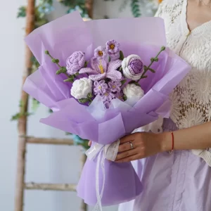 Purple Wool Sunflower Rose Forget-me-not Artificial Flower Finished Hand-woven Bouquet Holiday Gift Creative Student Graduation