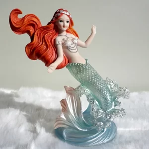 Romantic Mermaid Statue Beautiful Light Blue Glass Tail Princess Statue Study Display Cabinet Crafts Ornaments Holiday Birthday