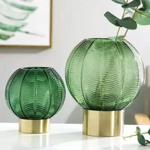 High-grade Copper Ring Glass Vase Round Spherical Hydroponic Flower Arrangement Decorative Creative Living Room Dining Table Exq