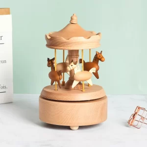 Handmade Wooden Carousel Music Box Sky City Music Gift Ornaments Home Decoration Crafts Holiday Birthday Gift
