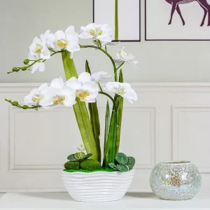 Phalaenopsis Artificial Flower Suit Creative Silk Flower Ceramic Vase Floral Craft Decoration Artificial Flower Potted Plant