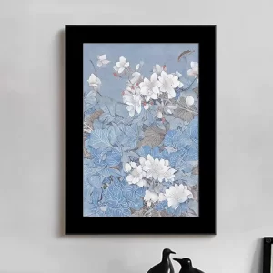 Vintage Blue Living Room Magnolia Decorative Painting Niche Entrance Homestay Mural Spring Flower Living Room Hanging Painting