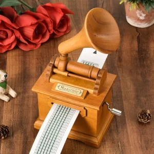 Retro Diy Wooden Hand-cranked Paper Tape Music Box, 15-tone Gramophone Music Box, Composition Music Box, Birthday Gift