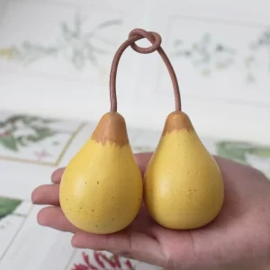 Hand-painted Wooden Golden Pear Model Simulation Accessory, Small Pendant, Wooden Handle Toy