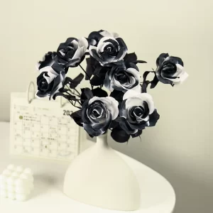 10pc Halloween Black Simulation Rose Flower Ornaments 37cm Flower Arrangement Props Black And White Simulation Flower Home Place