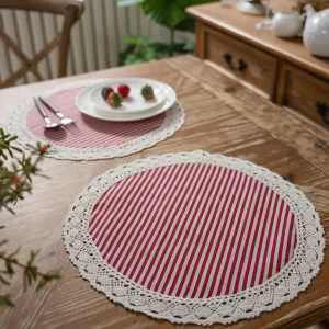2pc Single Layer Lace Round Placemat Thin 38cm Dining Table Insulation Mat Printed Napkin Coaster Holiday Desktop Decoration