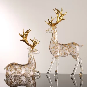 Modern Light Luxury Transparent Gold Foil Deer Ornaments, High-end Living Room Tv Cabinet, Wine Cabinet, Entrance Hall Home Deco
