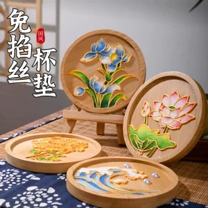 Diy Cloisonne Enamel Coasters Without Cloisonne, Diy Material Kit For Beginners, Handmade Circular 9.5cm Plum Blossom And Lotus